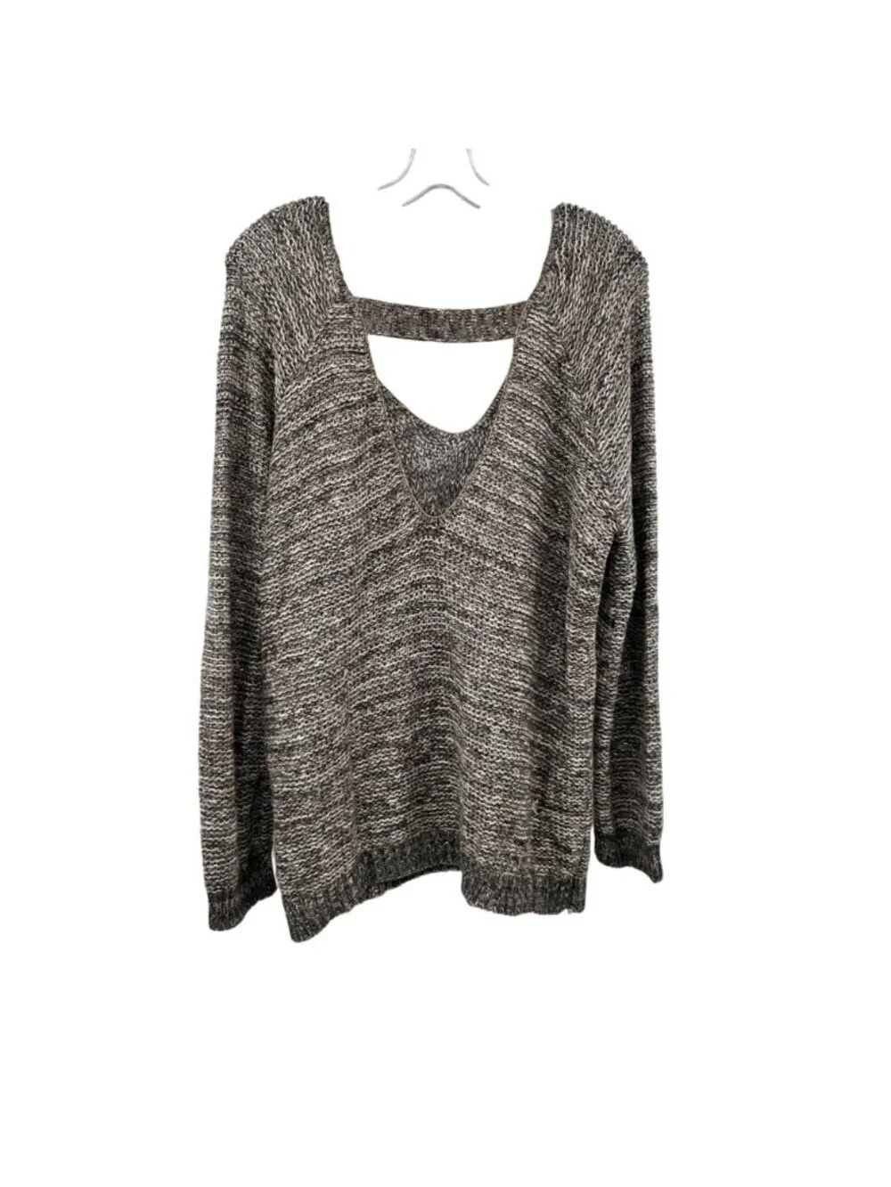 Susina Womens Knit Pullover Sweater Cut Out Brown/Multi Size Medium